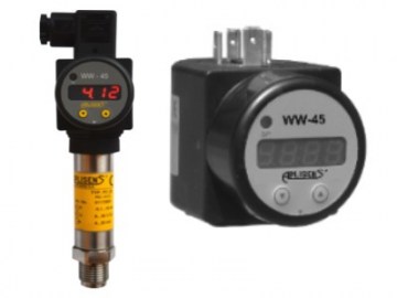The Aplisens WW-45 indicator is used with any device with a 4-20mA output signal to give an additional 4 digit LED display of absolute or relative pressure measurement - double circuit line with no auxiliary power supply needed. 